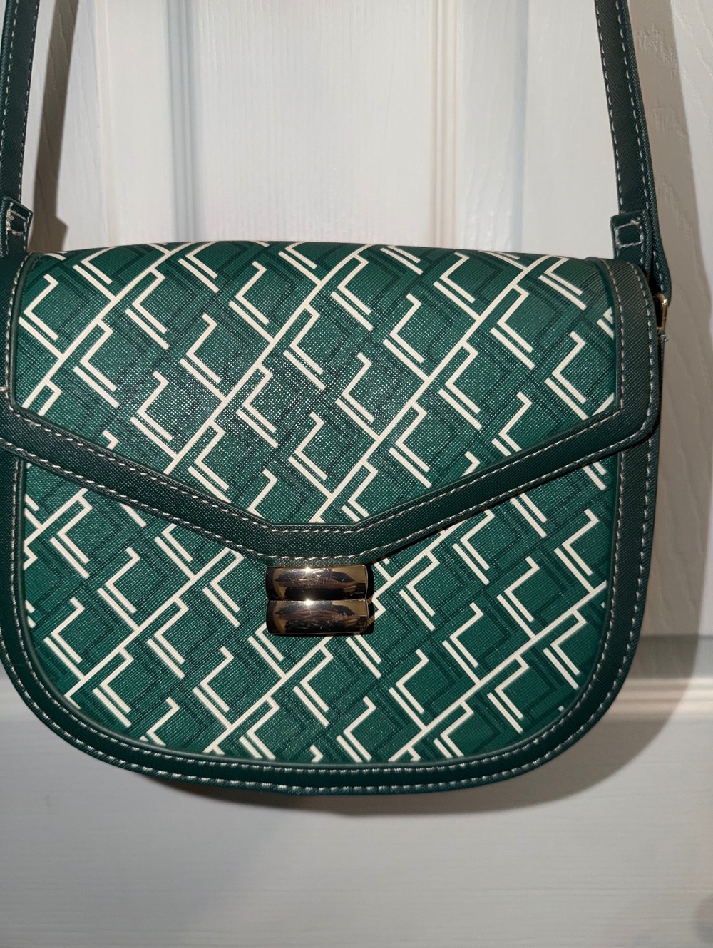 Primark Green Geometric Print Crossbody Shoulder Bag Adjustable Strap